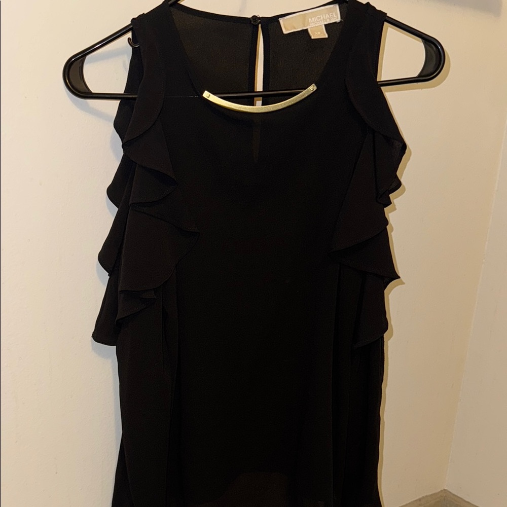 Chic Black Ruffle Sleeveless Blouse